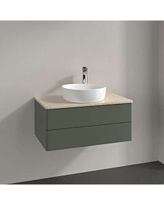 Meuble vasque Villeroy &amp; Boch K19013HL 80 x 36 x 50 cm, plan vasque couleur Botticino, laque mate vert feuille