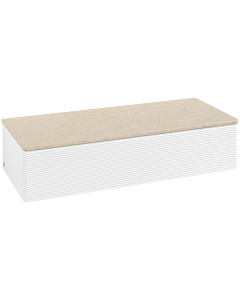 Buffet Villeroy &amp; Boch Antao L41103MT avec éclairage, 1 tiroir, 1200 x 268 x 500 mm, façade texturée, laque blanche mate / Botticino