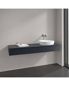 Villeroy und Boch Antao Waschtisch-Unterschrank L16150HG mit Beleuchtung, 2 Auszüge, 1600 x 190 x 500 mm, Front mit Struktur, Midnight Blue Matt Lacquer / Midnight Blue Matt Lacquer
