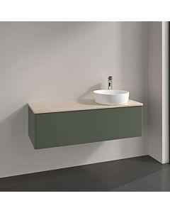 Villeroy &amp; Boch Antao vanity unit L34053HL with lighting, 1 drawer, 1200 x 360 x 500 mm, smooth front, Leaf Green Matt Lacquer / Botticino
