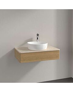 Villeroy &amp; Boch Antao vanity unit L08013HN with lighting, 1 drawer, 800 x 190 x 500 mm, smooth front, Honey Oak / Botticino