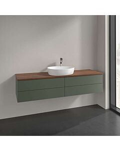 Meuble vasque Villeroy &amp; Boch Antao K25012HL 160 x 36 x 50 cm, plan vasque couleur noyer chaud, laque mate vert feuille