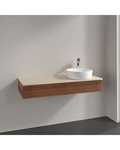 Meuble vasque Villeroy &amp; Boch Antao L12153HM avec éclairage, 1 tiroir, 1200 x 190 x 500 mm, façade texturée, Noyer chaud / Botticino