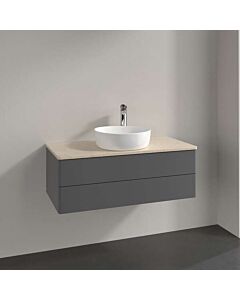 Villeroy und Boch Antao Waschtisch-Unterschrank L20053GK mit Beleuchtung, 2 Auszüge, 1000 x 360 x 500 mm, Front ohne Struktur, Anthracite Matt Lacquer / Botticino