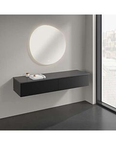 Buffet Villeroy &amp; Boch Antao L42000PD avec éclairage, 2 tiroirs, 1600 x 268 x 500 mm, façade lisse, laque noire mate / laque noire mate