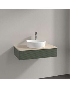 Meuble vasque Villeroy &amp; Boch Antao L08153HL avec éclairage, 1 tiroir, 800 x 190 x 500 mm, façade texturée, laque mate Vert Feuille / Botticino