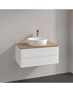 Villeroy und Boch Antao Waschtisch-Unterschrank L19151MT mit Beleuchtung, 2 Auszüge, 800 x 360 x 500 mm, Front mit Struktur, White Matt Lacquer / Honey Oak
