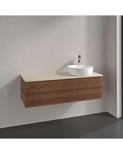 Villeroy &amp; Boch Antao vanity unit L23113HM with lighting, 2 drawers, 1200 x 360 x 500 mm, textured front, Warm Walnut / Botticino