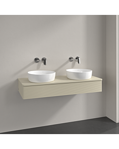 Villeroy und Boch Antao Waschtisch-Unterschrank L13150HJ 120x19x50cm, Hahnloch, Waschbeckenplattenfarbe Lack, silk grey matt lacquer