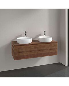 Villeroy &amp; Boch Antao vanity unit L24112HM with lighting, 2 drawers, 1200 x 360 x 500 mm, textured front, Warm Walnut / Warm Walnut