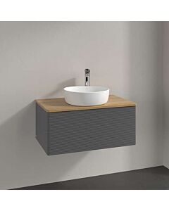Villeroy und Boch Antao Waschtisch-Unterschrank L30111GK mit Beleuchtung, 1 Auszug, 800 x 360 x 500 mm, Front mit Struktur, Anthracite Matt Lacquer / Honey Oak