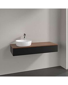 Villeroy &amp; Boch Antao vanity unit L11052PD with lighting, 1 drawer, 1200 x 190 x 500 mm, smooth front, Black Matt Lacquer / Warm Walnut