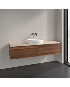 Villeroy &amp; Boch Antao vanity unit L36113HM with lighting, 160x36x50cm, washbasin top color botticino, warm walnut