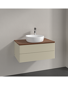 Meuble vasque Villeroy &amp; Boch Antao K19152HJ 80 x 36 x 50 cm, percé pour robinetterie, plan vasque couleur noyer chaud, laque mate gris soie