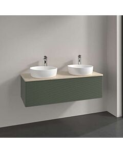 Villeroy und Boch Antao Waschtisch-Unterschrank L35113HL mit Beleuchtung, 1 Auszug, 1200 x 360 x 500 mm, Front mit Struktur, Leaf Green Matt Lacquer / Botticino