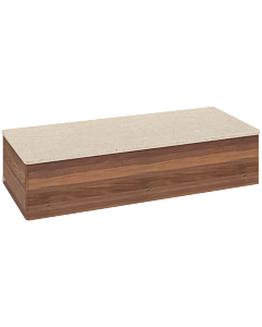 Villeroy &amp; Boch Antao Sideboard L41003HM with lighting, 1 drawer, 1200 x 268 x 500 mm, smooth front, Warm Walnut / Botticino