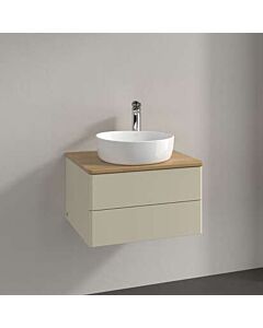 Meuble vasque Villeroy &amp; Boch Antao L18051HJ avec éclairage, 2 tiroirs, 600 x 360 x 500 mm, façade lisse, laque mate Gris Soie / Chêne Miel