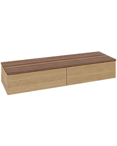 Villeroy &amp; Boch Antao sideboard L42002HN with lighting, 2 drawers, 1600 x 268 x 500 mm, smooth front, Honey Oak / Warm Walnut
