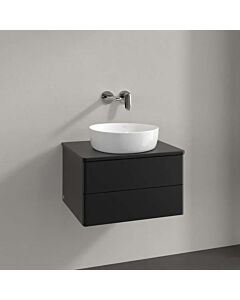Villeroy und Boch Antao Waschtisch-Unterschrank L18050PD mit Beleuchtung, 2 Auszüge, 600 x 360 x 500 mm, Front ohne Struktur, Black Matt Lacquer / Black Matt Lacquer
