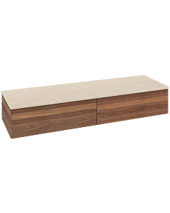 Villeroy &amp; Boch Antao sideboard L42003HM with lighting, 2 drawers, 1600 x 268 x 500 mm, smooth front, Warm Walnut / Botticino