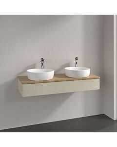 Villeroy &amp; Boch Antao vanity unit L13011HJ with lighting, 1 drawer, 1200 x 190 x 500 mm, smooth front, Silk Grey Matt Lacquer / Honey Oak