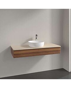 Meuble vasque Villeroy &amp; Boch Antao L10013HM avec éclairage, 1 tiroir, 1200 x 190 x 500 mm, façade lisse, Noyer chaud / Botticino