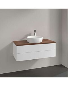 Meuble vasque Villeroy &amp; Boch Antao K20012MT 100 x 36 x 50 cm, plan vasque couleur noyer chaud, laque blanche mate
