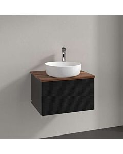 Villeroy &amp; Boch Antao vanity unit L29112PD with lighting, 1 drawer, 600 x 360 x 500 mm, textured front, Black Matt Lacquer / Warm Walnut
