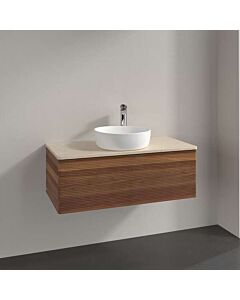 Meuble vasque Villeroy &amp; Boch Antao K31113HM 100 x 36 x 50 cm, plan vasque couleur Botticino, noyer chaud