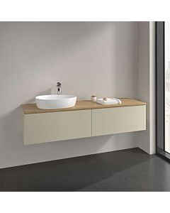 Meuble vasque Villeroy &amp; Boch Antao L37051HJ avec éclairage, 2 tiroirs, 1600 x 360 x 500 mm, façade lisse, laque mate Gris Soie / Chêne Miel