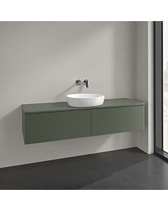Villeroy &amp; Boch Antao vanity unit L36150HL with lighting, 2 drawers, 1600 x 360 x 500 mm, textured front, Leaf Green Matt Lacquer / Leaf Green Matt Lacquer