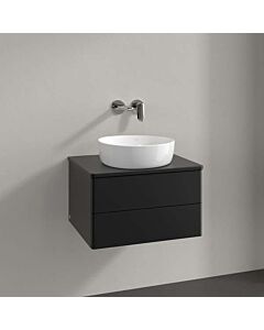 Meuble vasque Villeroy &amp; Boch Antao K18050PD 60x36x50cm, percé pour robinetterie, plan vasque laqué noir mat