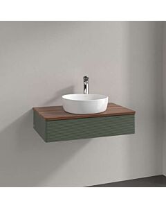 Villeroy &amp; Boch Antao vanity unit L08152HL with lighting, 1 drawer, 800 x 190 x 500 mm, textured front, Leaf Green Matt Lacquer / Warm Walnut