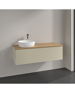 Villeroy &amp; Boch Antao vanity unit L33151HJ with lighting, 120x36x50cm, tap hole, washbasin top color honey oak, silk grey matt lacquer