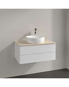 Meuble vasque Villeroy &amp; Boch Antao L19153GF avec éclairage, 2 tiroirs, 800 x 360 x 500 mm, façade texturée, laque blanche brillante / Botticino