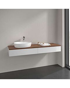 Meuble vasque Villeroy &amp; Boch Antao L15012GF avec éclairage, 2 tiroirs, 1600 x 190 x 500 mm, façade lisse, laque blanche brillante / noyer chaud