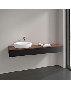 Meuble vasque Villeroy &amp; Boch Antao L15012PD avec éclairage, 2 tiroirs, 1600 x 190 x 500 mm, façade lisse, laque noire mate / noyer chaud