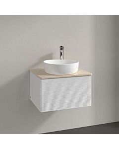 Meuble vasque Villeroy &amp; Boch Antao K29153GF 60 x 36 x 50 cm, percé pour robinetterie, plan vasque couleur Botticino, laque blanche brillante