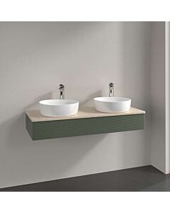 Villeroy &amp; Boch Antao vanity unit L13113HL with lighting, 1 drawer, 1200 x 190 x 500 mm, textured front, Leaf Green Matt Lacquer / Botticino