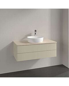 Villeroy &amp; Boch Antao vanity unit L20053HJ with lighting, 2 drawers, 1000 x 360 x 500 mm, smooth front, Silk Grey Matt Lacquer / Botticino