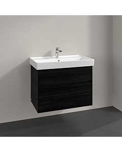 Villeroy und Boch Collaro meuble sous-vasque C010B0AB 75,4x54,6x44,4cm, évier au milieu, éclairage LED, chêne noir
