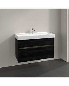 Villeroy und Boch Collaro meuble sous-vasque C011B0AB 95,4x54,6x44,4cm, évier au milieu, éclairage LED 7W, chêne noir