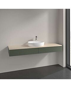 Meuble vasque Villeroy &amp; Boch Antao L14113HL avec éclairage, 2 tiroirs, 1600 x 190 x 500 mm, façade texturée, laque mate Vert Feuille / Botticino