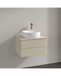 Villeroy &amp; Boch Antao vanity unit L18153HJ with lighting, 2 drawers, 600 x 360 x 500 mm, textured front, Silk Grey Matt Lacquer / Botticino