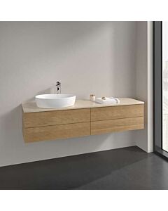 Meuble vasque Villeroy &amp; Boch Antao L26153HN avec éclairage, 4 tiroirs, 1600 x 360 x 500 mm, façade texturée, Chêne Miel / Botticino