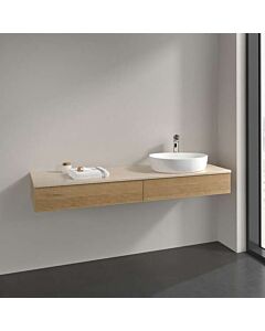 Villeroy &amp; Boch Antao vanity unit L16113HN with lighting, 2 drawers, 1600 x 190 x 500 mm, textured front, Honey Oak / Botticino