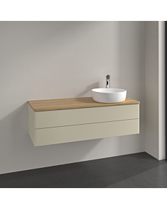 Meuble vasque Villeroy &amp; Boch Antao L23051HJ avec éclairage, 120 x 36 x 50 cm, percé pour robinetterie, plan vasque couleur chêne miel, laque mate gris soie