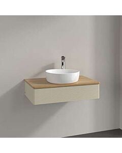 Meuble vasque Villeroy &amp; Boch Antao L08151HJ avec éclairage, 1 tiroir, 800 x 190 x 500 mm, façade texturée, laque mate Gris Soie / Chêne Miel