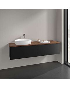 Villeroy &amp; Boch Antao vanity unit L37052PD with lighting, 2 drawers, 1600 x 360 x 500 mm, smooth front, Black Matt Lacquer / Warm Walnut