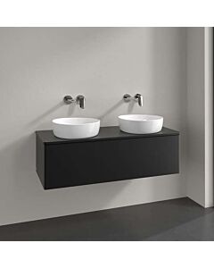 Villeroy und Boch Antao Waschtisch-Unterschrank K35050PD 120x36x50cm, Hahnloch, Waschbeckenplattenfarbe Lack, black matt lacquer